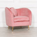 Pink Velvet Armchair with Gold Legs + Cushion - Modern Home Interiors