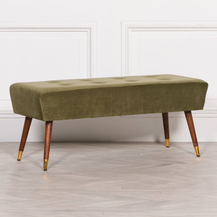 Olive Green Buttoned Ottoman Stool