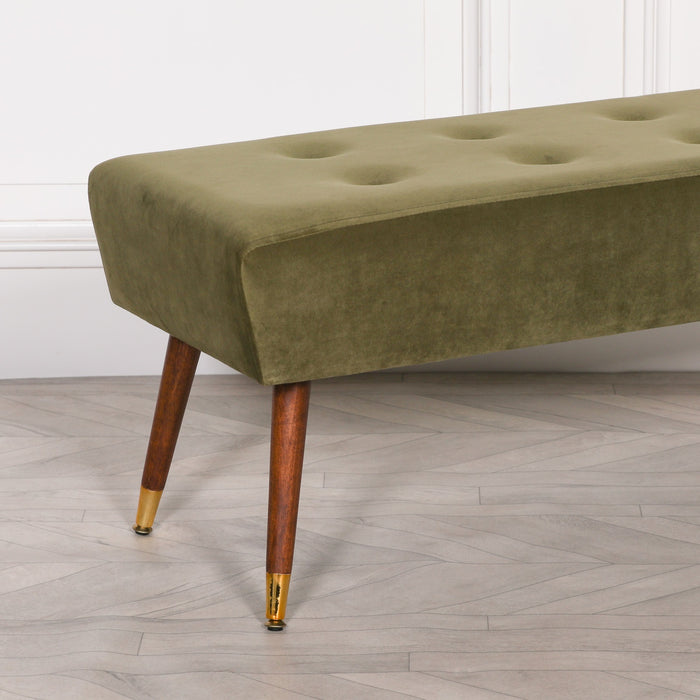 Olive Green Buttoned Ottoman Stool