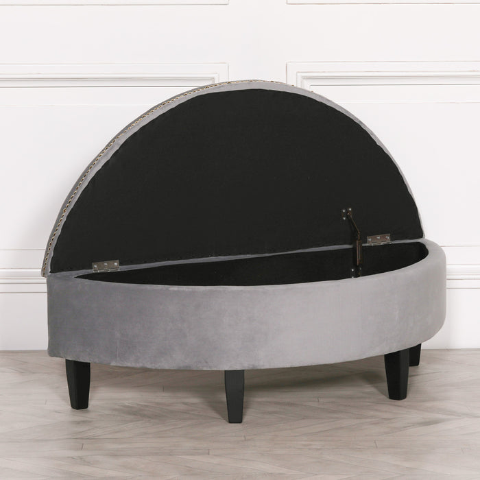 Grey Velvet Storage Pouf Ottoman