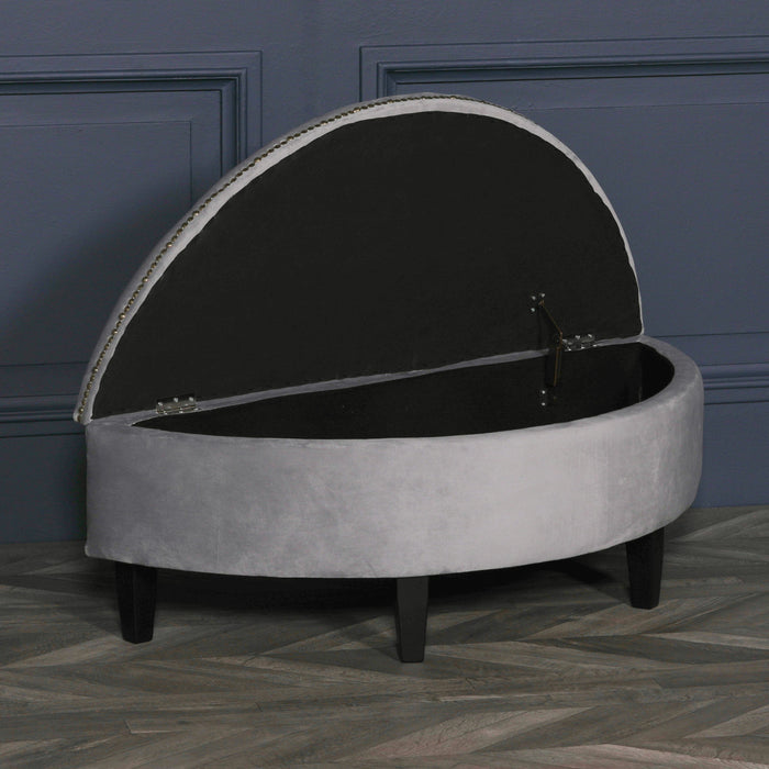 Grey Velvet Storage Pouf Ottoman