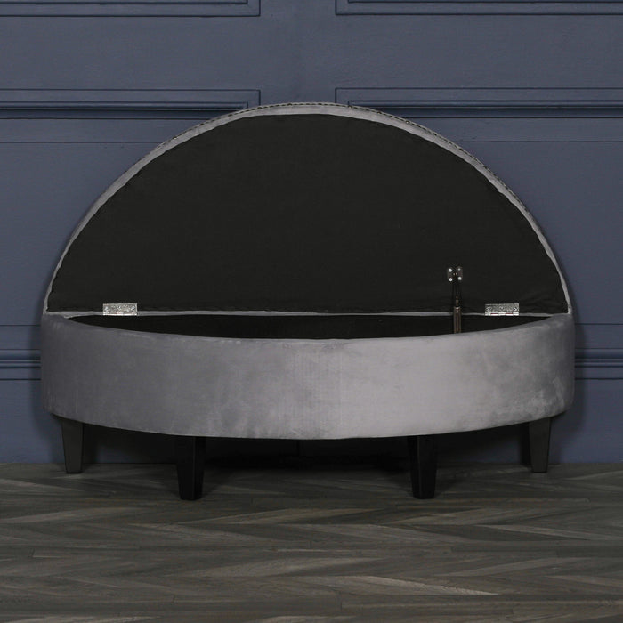 Grey Velvet Storage Pouf Ottoman