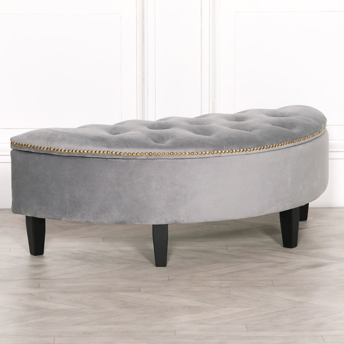 Grey Velvet Storage Pouf Ottoman