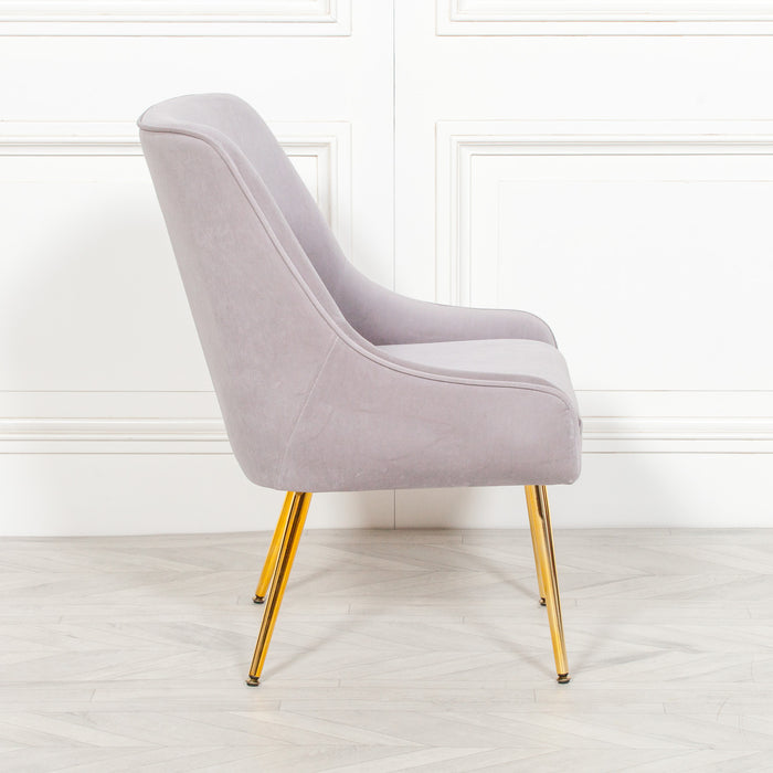 Grey Velvet Accent Chair with Gold Legs - Modern Home Interiors