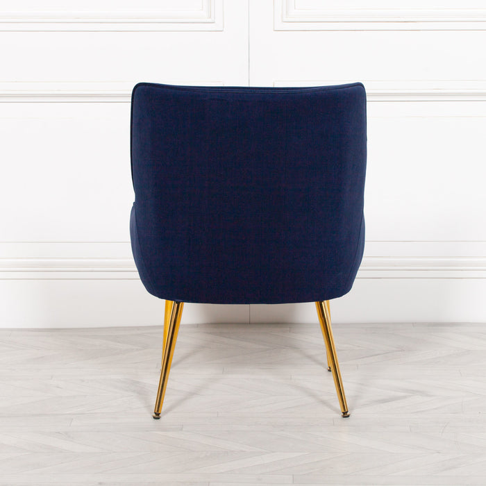 Blue Velvet Accent Chair with Gold Legs - Modern Home Interiors