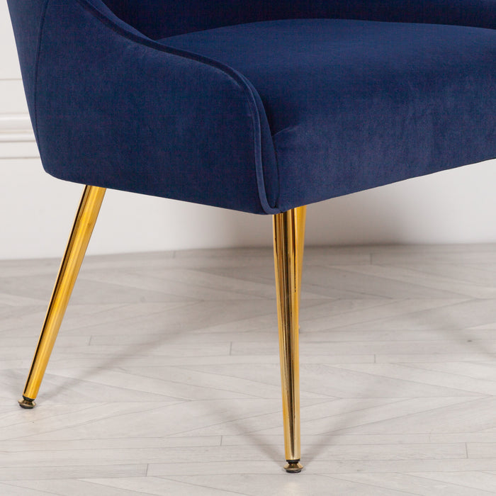 Blue Velvet Accent Chair with Gold Legs - Modern Home Interiors