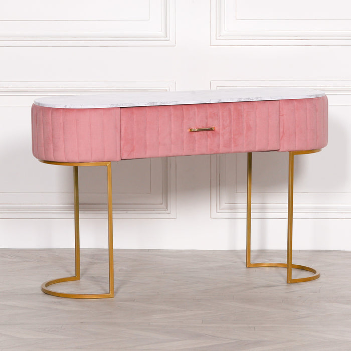 Deco Pink Upholstered Marble Dressing Table with Gold Legs - Modern Home Interiors