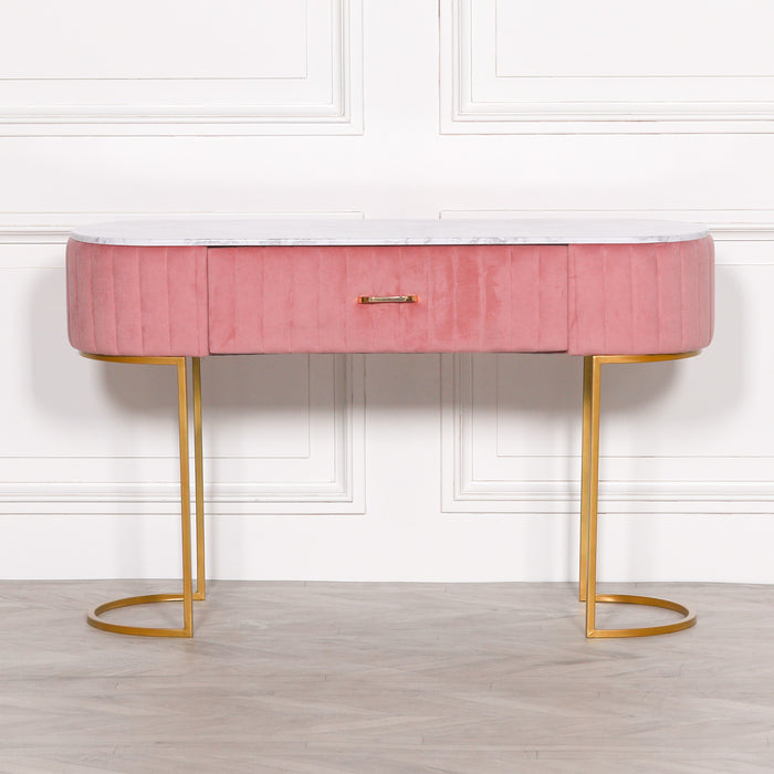 Deco Pink Upholstered Marble Dressing Table with Gold Legs - Modern Home Interiors