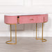 Deco Pink Upholstered Marble Dressing Table with Gold Legs - Modern Home Interiors