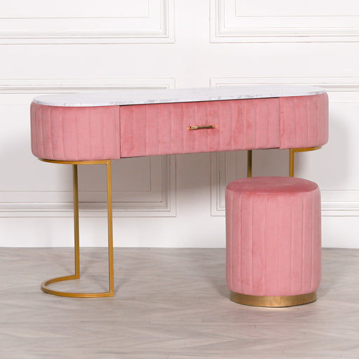 Deco Pink Upholstered Marble Dressing Table with Gold Legs - Modern Home Interiors