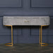 Deco Grey Upholstered Marble Dressing Table with Gold Legs - Modern Home Interiors