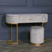 Deco Grey Upholstered Marble Dressing Table with Gold Legs - Modern Home Interiors