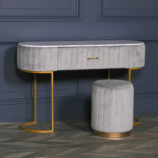 Deco Grey Velvet Stool with Gold Base - Modern Home Interiors