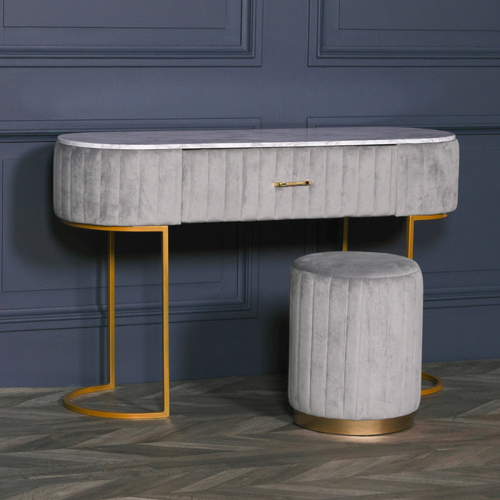 Deco Grey Velvet Stool with Gold Base - Modern Home Interiors