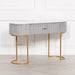 Deco Grey Upholstered Marble Dressing Table with Gold Legs - Modern Home Interiors