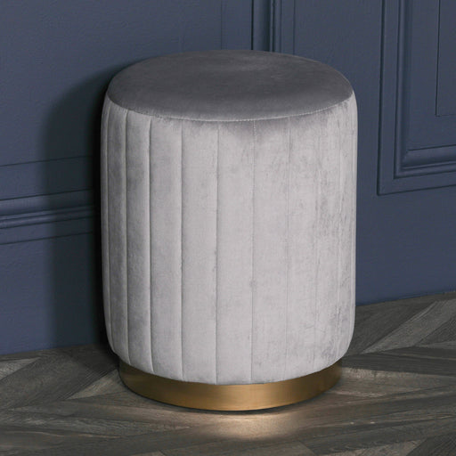 Deco Grey Velvet Stool with Gold Base - Modern Home Interiors