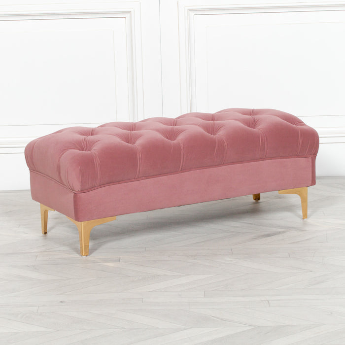 Pink Velvet Buttoned Ottoman Stool with Gold Legs - Modern Home Interiors