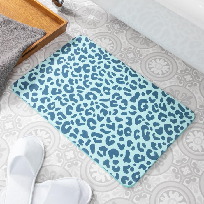 Artsy Mats Blue Leopard Print Aqua Blue Stone Non Slip Bath Mat - Touch Dry