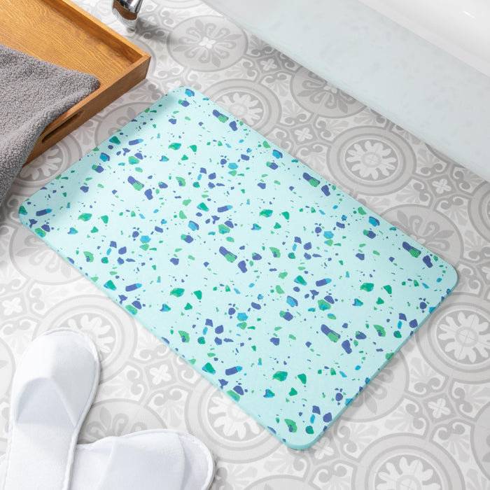 Artsy Mats Terrazzo Aqua Blue Stone Non Slip Bath Mat - Touch Dry