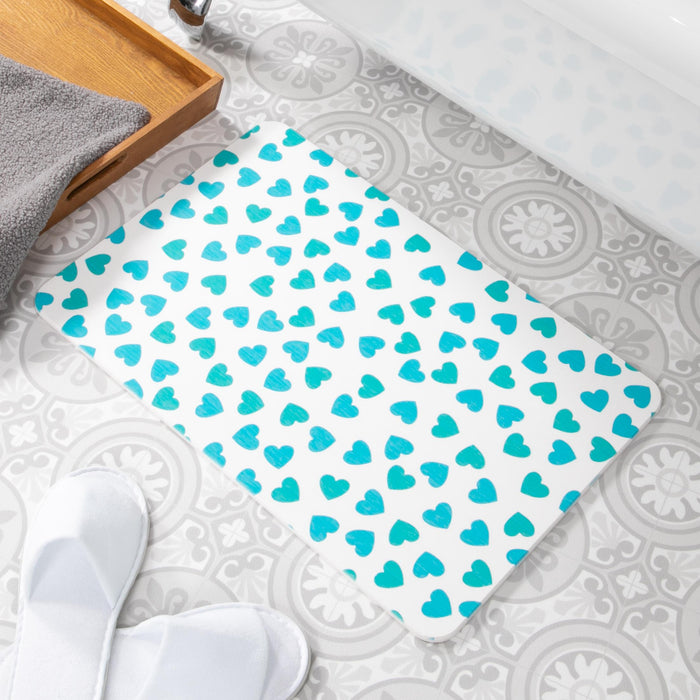 Artsy Mats Blue Hearts White Stone Non Slip Bath Mat - Touch Dry