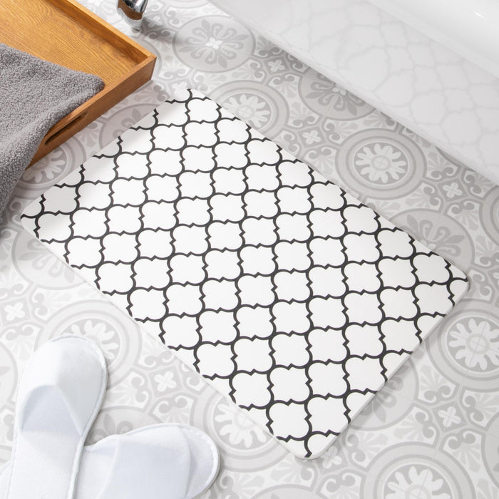 Artsy Mats Black Trellis White Stone Non Slip Bath Mat - Touch Dry