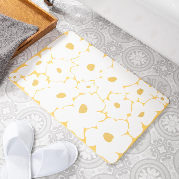 Artsy Mats Yellow Flower White Stone Non Slip Bath Mat - Touch Dry