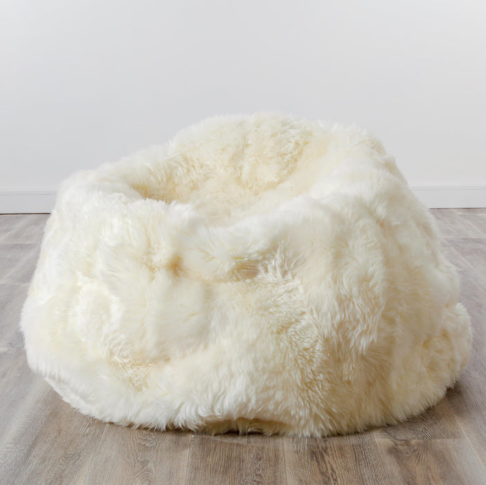 Luxury XXL Soft Thick Pile Sheepskin Beanbag - Natural White - Modern Home Interiors