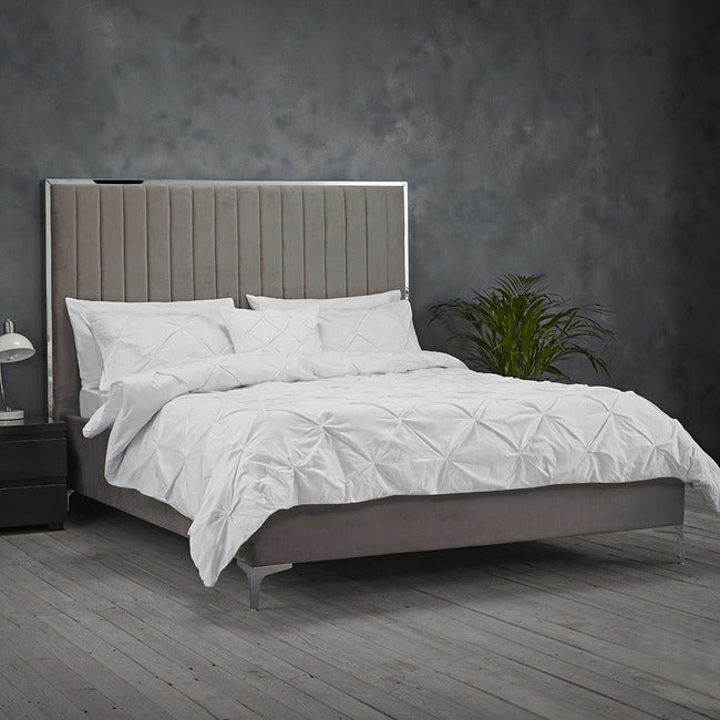 Berkeley Grey Velvet and Chrome Bed Frame