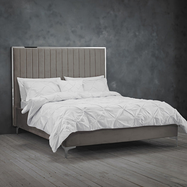 Berkeley Grey Velvet and Chrome Bed Frame