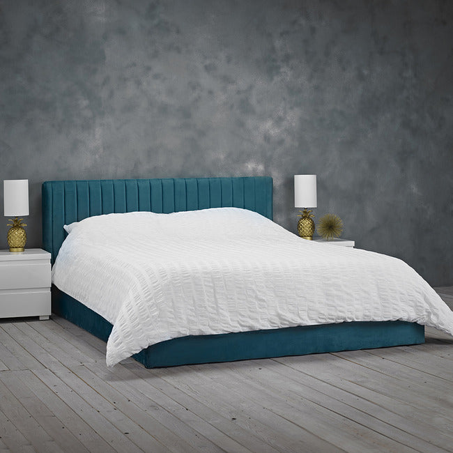 Berlin Teal Velvet Bed Frame + Ottoman Lift-Up Storage