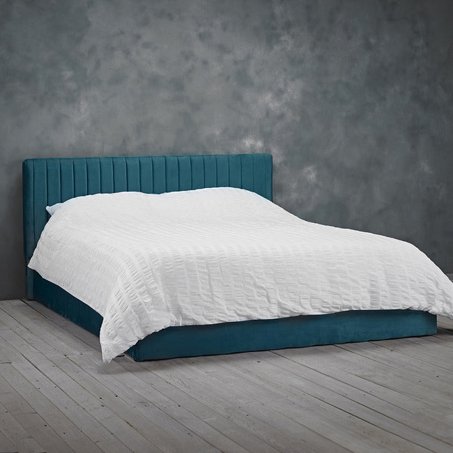 Berlin Teal Velvet Bed Frame + Ottoman Lift-Up Storage