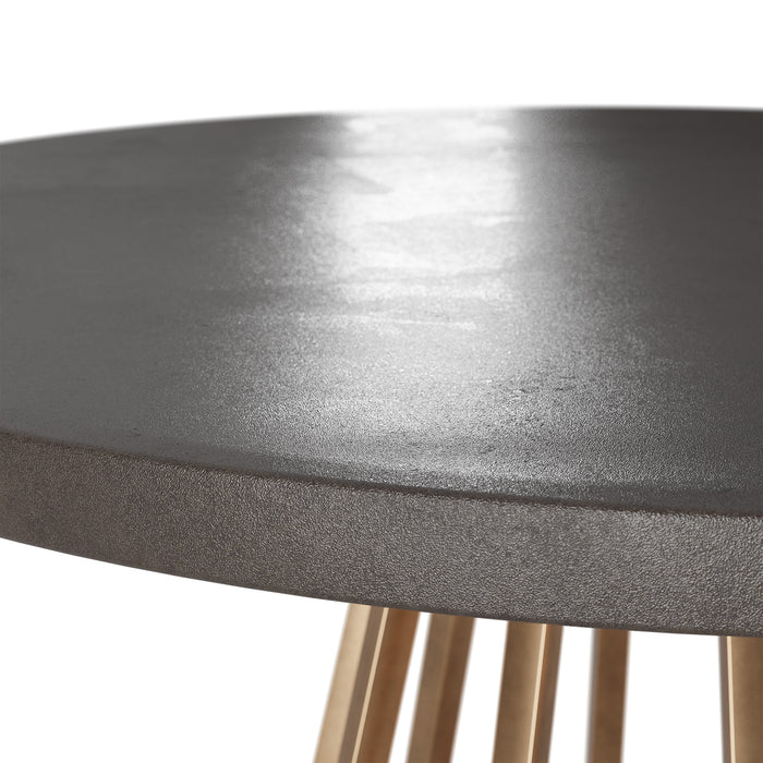 Bredon Grey Faux Dark Concrete Dining Table Antique Brass Trim