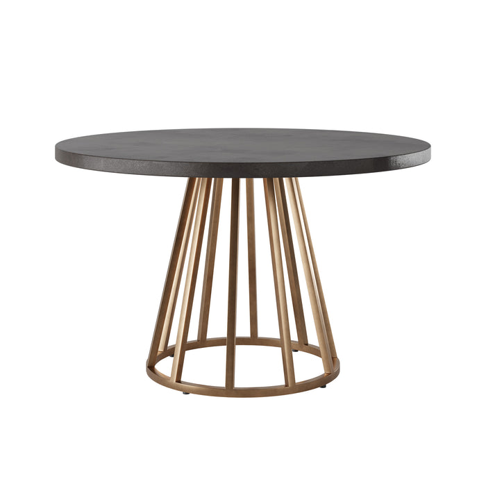 Bredon Grey Faux Dark Concrete Dining Table Antique Brass Trim