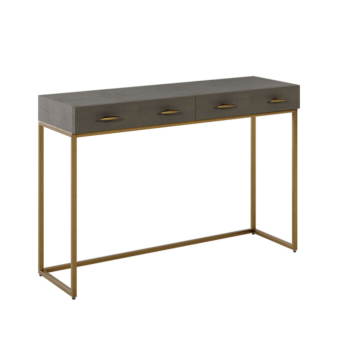 Hampton Faux Shagreen 2 Drawer Console Table Antique Brass Trim