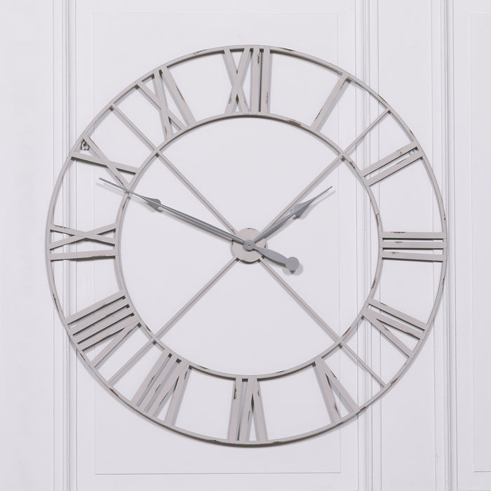 Pale Grey / Off White 110cm Vintage Metal Wall Clock