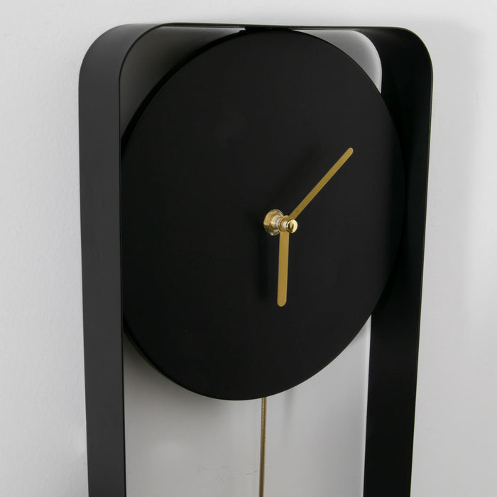 Matte Black Metal Wall Clock with Gold Details