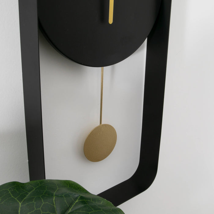 Matte Black Metal Wall Clock with Gold Details