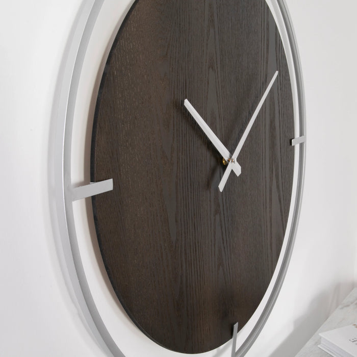 Minimalist Wood & Silver Wall Clock