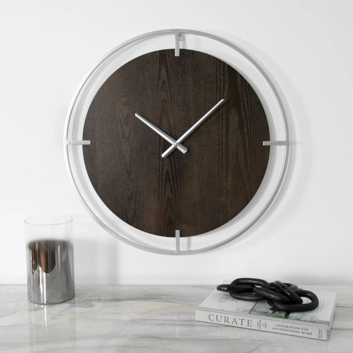 Minimalist Wood & Silver Wall Clock