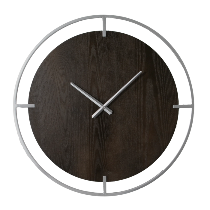 Minimalist Wood & Silver Wall Clock