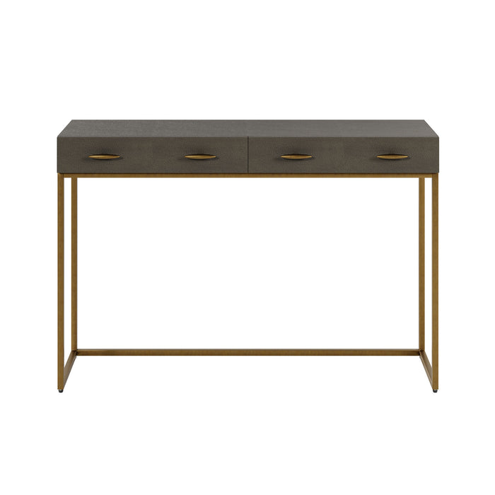 Hampton Faux Shagreen 2 Drawer Console Table Antique Brass Trim