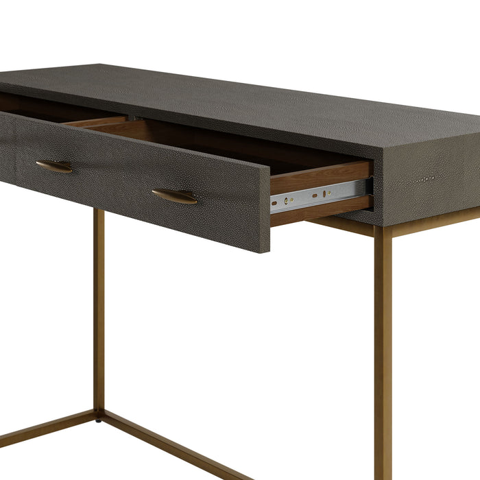 Hampton Faux Shagreen 2 Drawer Console Table Antique Brass Trim