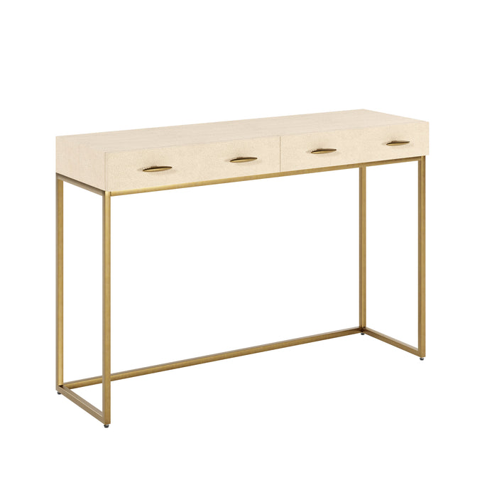 Hampton Faux Shagreen 2 Drawer Console Table Antique Brass Trim