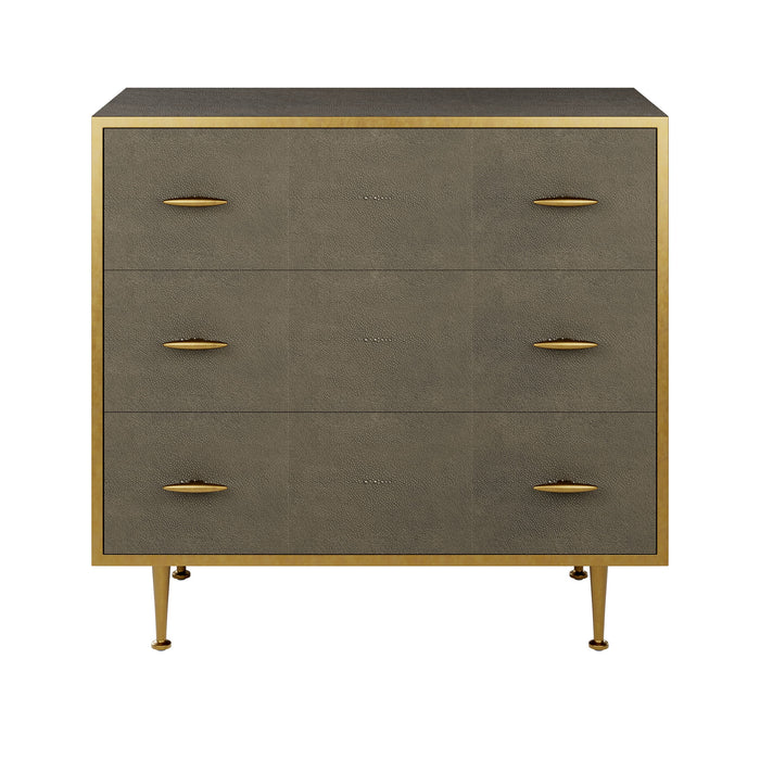 Hampton Faux Shagreen Chest of 3 Drawers Antique Brass Trim