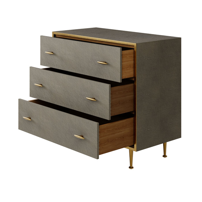 Hampton Faux Shagreen Chest of 3 Drawers Antique Brass Trim