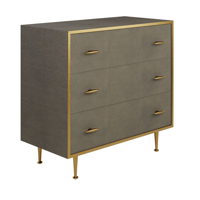 Hampton Faux Shagreen Chest of 3 Drawers Antique Brass Trim