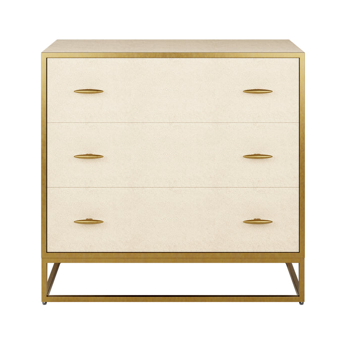 Hampton Faux Shagreen Chest of 3 Drawers Antique Brass Trim