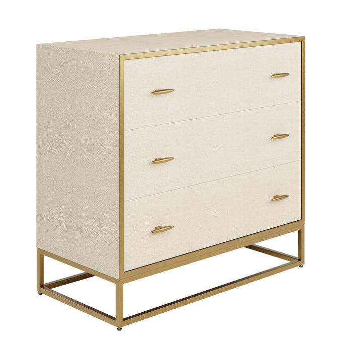 Hampton Faux Shagreen Chest of 3 Drawers Antique Brass Trim