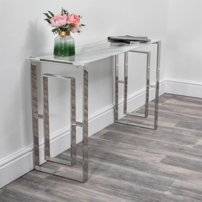 PRE ORDER - Mila Glass White Marble Effect Luxe Console Table - Modern Home Interiors