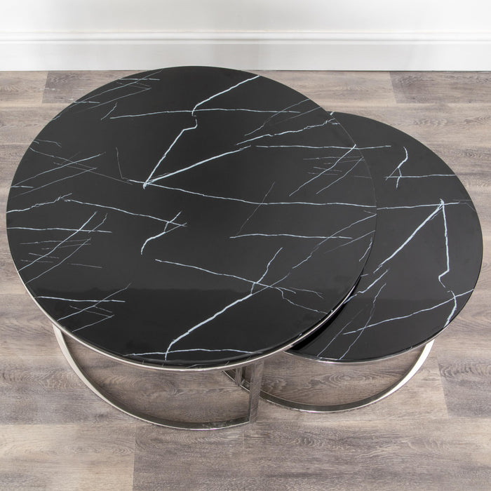 Ria Nest of 2 Black Marble Coffee Tables - Modern Home Interiors